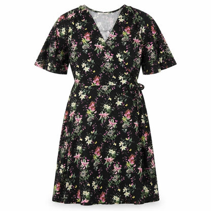 Oasis Womens Black Floral Viscose A-Line Size S V-Neck Pullover