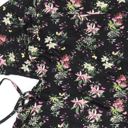 Oasis Womens Black Floral Viscose A-Line Size S V-Neck Pullover