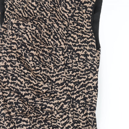 Warehouse Womens Brown Geometric Cotton Pencil Dress Size 8 Round Neck Zip