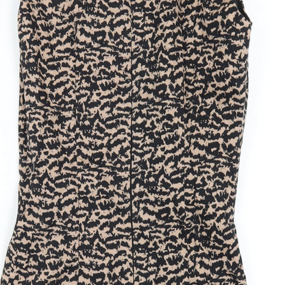 Warehouse Womens Brown Geometric Cotton Pencil Dress Size 8 Round Neck Zip