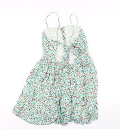 Topshop Womens Green Floral Cotton A-Line Size 10 Square Neck Button