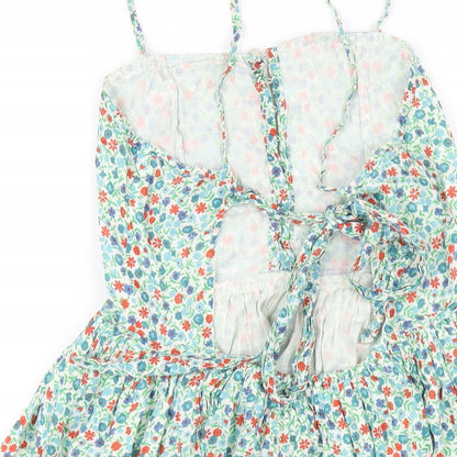 Topshop Womens Green Floral Cotton A-Line Size 10 Square Neck Button