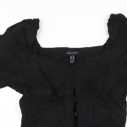 New Look Womens Black Linen A-Line Size 10 Square Neck Button