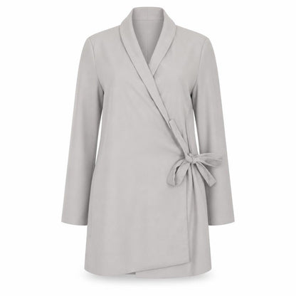 Topshop Womens Grey Polyester Jacket Dress Size 8 V-Neck Tie