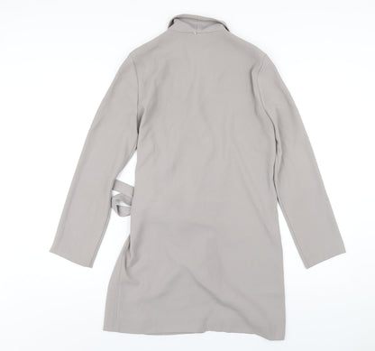 Topshop Womens Grey Polyester Jacket Dress Size 8 V-Neck Tie