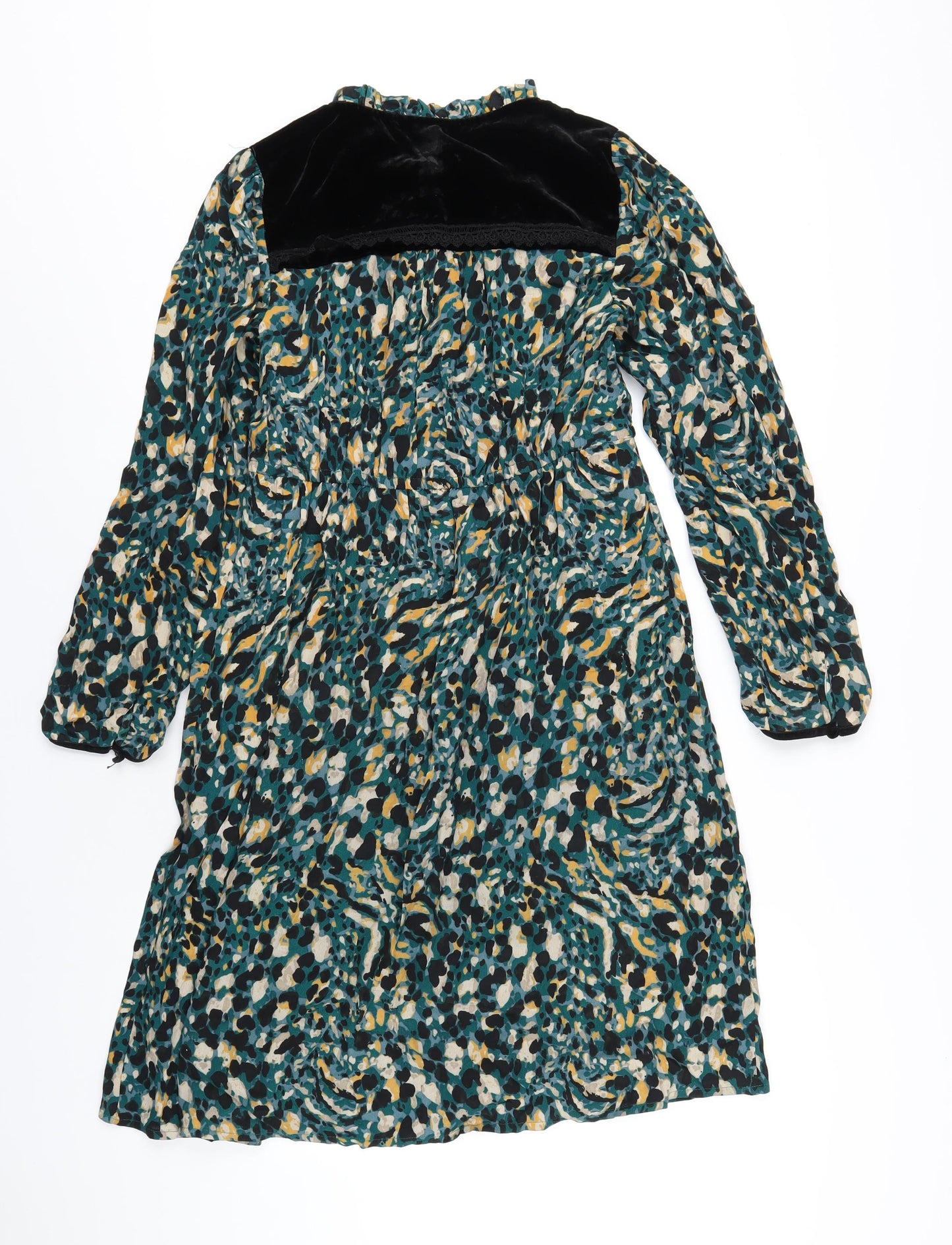 Monsoon Womens Green Geometric Viscose A-Line Size 10 Round Neck Button