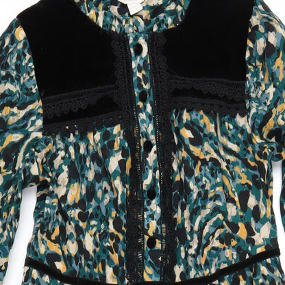 Monsoon Womens Green Geometric Viscose A-Line Size 10 Round Neck Button