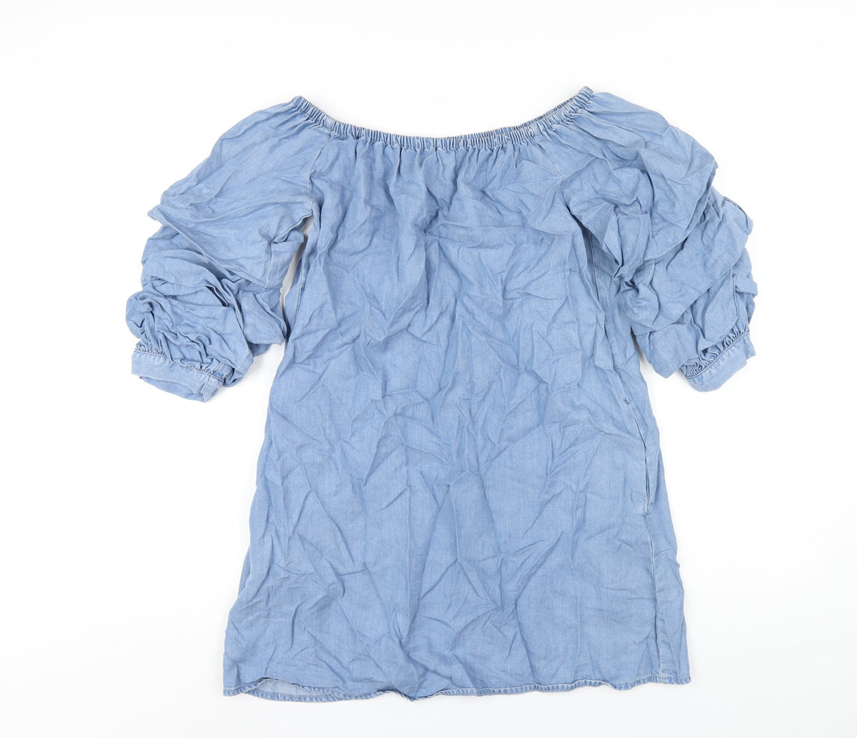 Zara Womens Blue Lyocell A-Line Size S Off the Shoulder Pullover