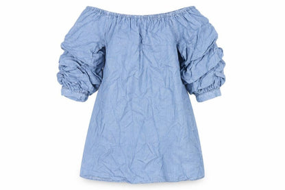 Zara Womens Blue Lyocell A-Line Size S Off the Shoulder Pullover