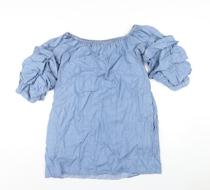 Zara Womens Blue Lyocell A-Line Size S Off the Shoulder Pullover