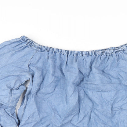 Zara Womens Blue Lyocell A-Line Size S Off the Shoulder Pullover