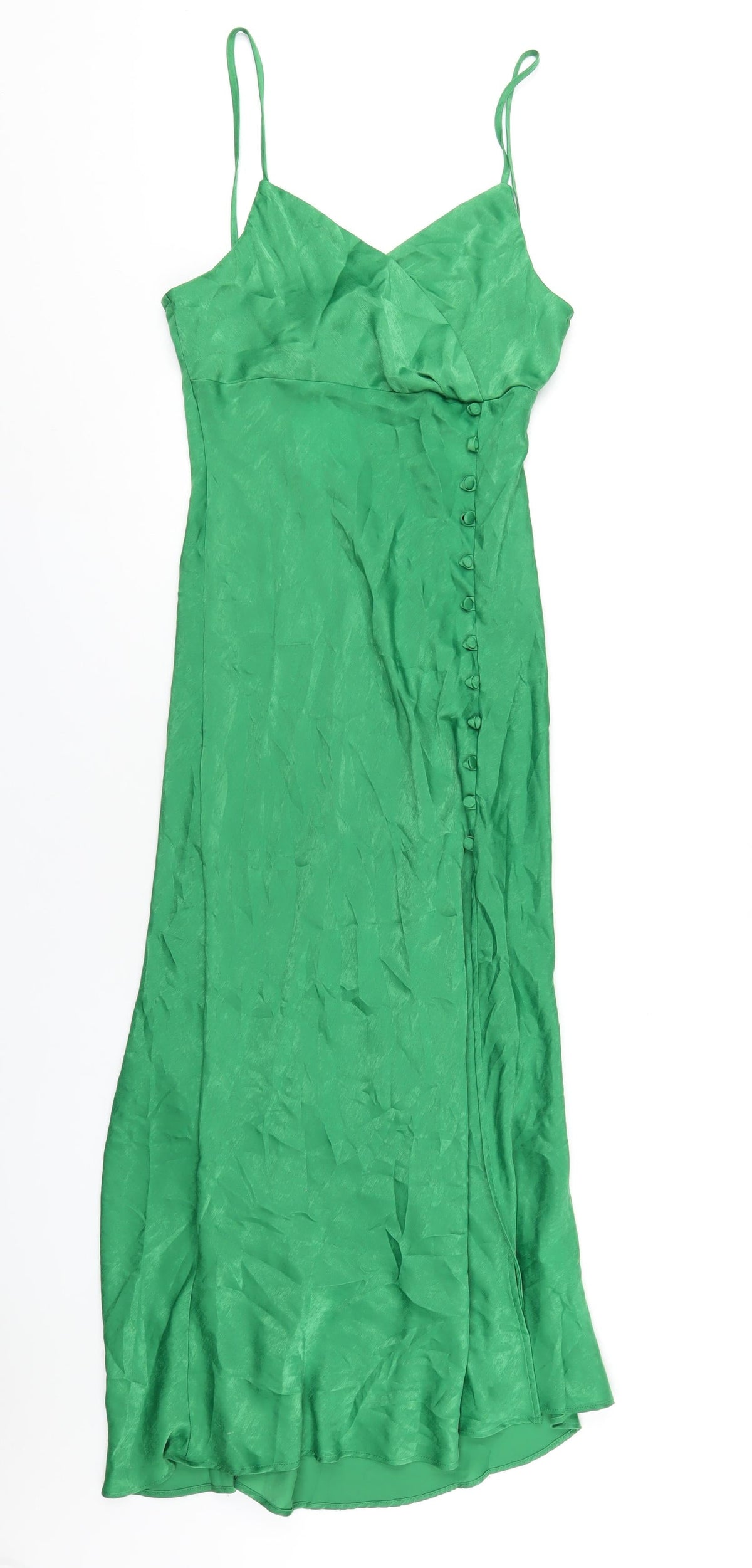 Zara Womens Green Polyester Ball Gown Size S V-Neck Pullover