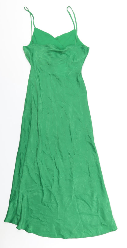 Zara Womens Green Polyester Ball Gown Size S V-Neck Pullover