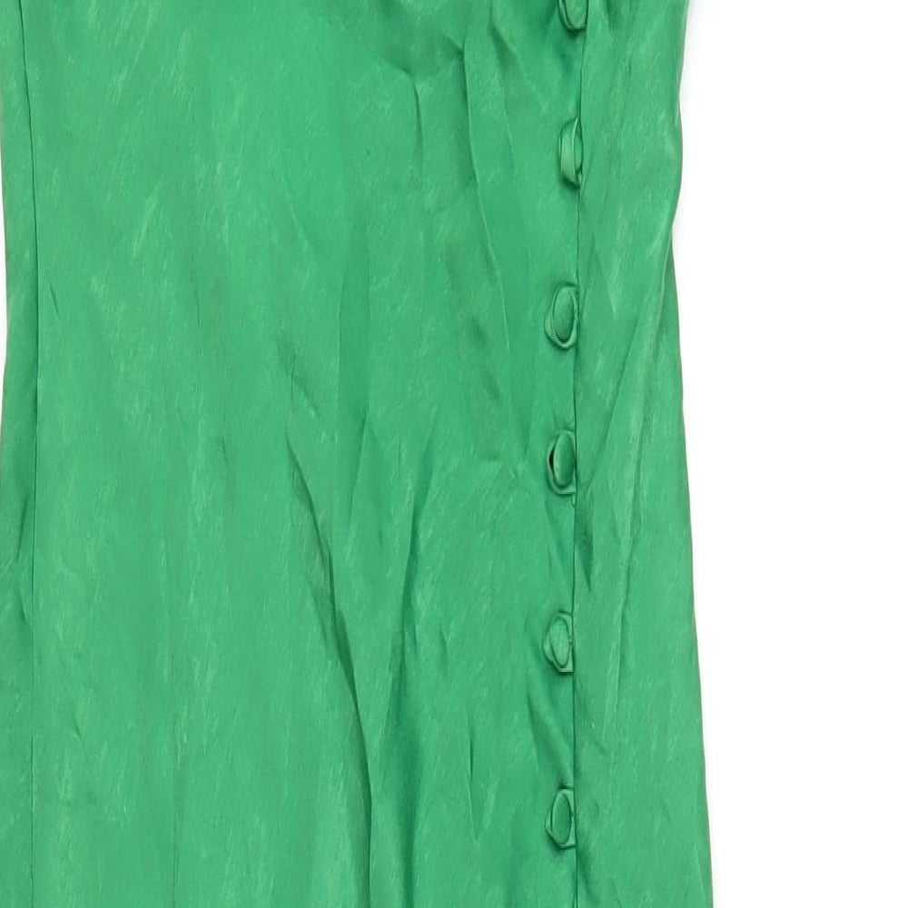 Zara Womens Green Polyester Ball Gown Size S V-Neck Pullover