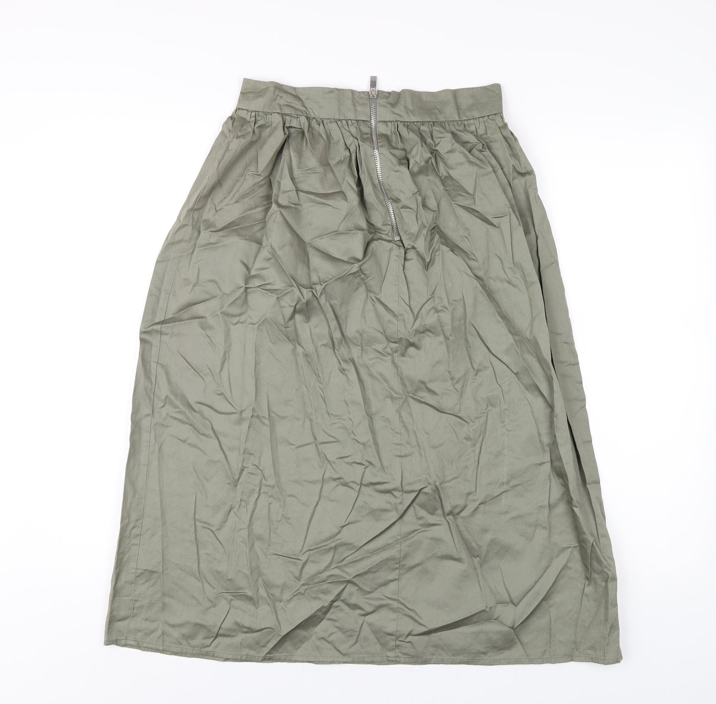 New Look Womens Green Cotton A-Line Skirt Size 8 Zip