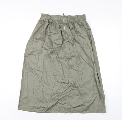 New Look Womens Green Cotton A-Line Skirt Size 8 Zip