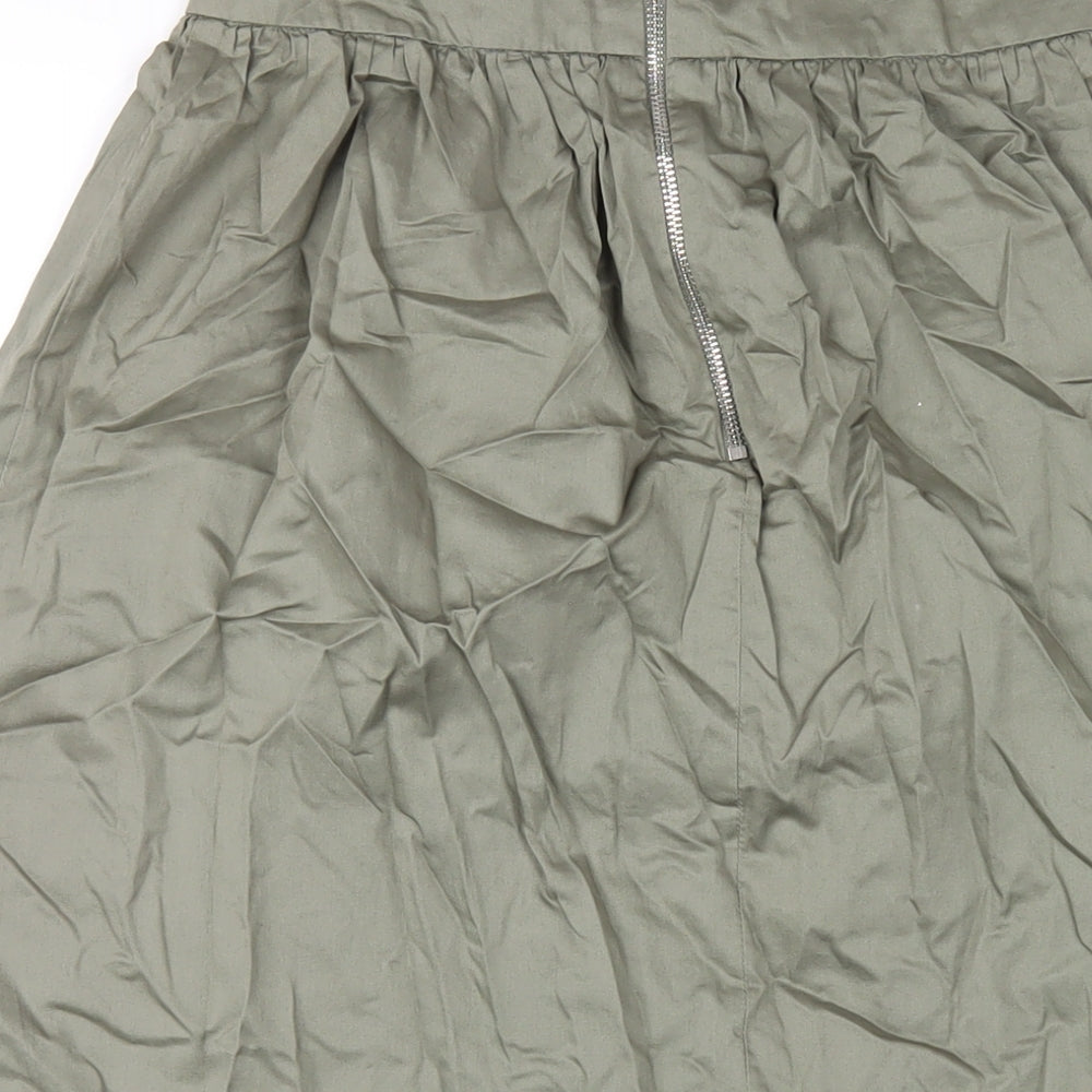 New Look Womens Green Cotton A-Line Skirt Size 8 Zip