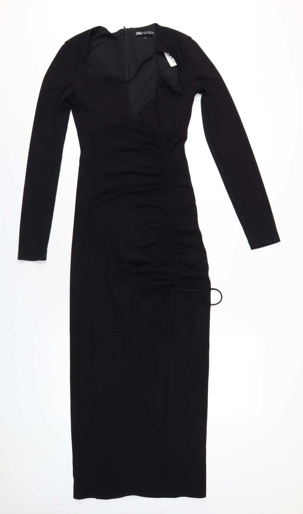 Zara Womens Black Polyester Maxi Size XS Round Neck Zip