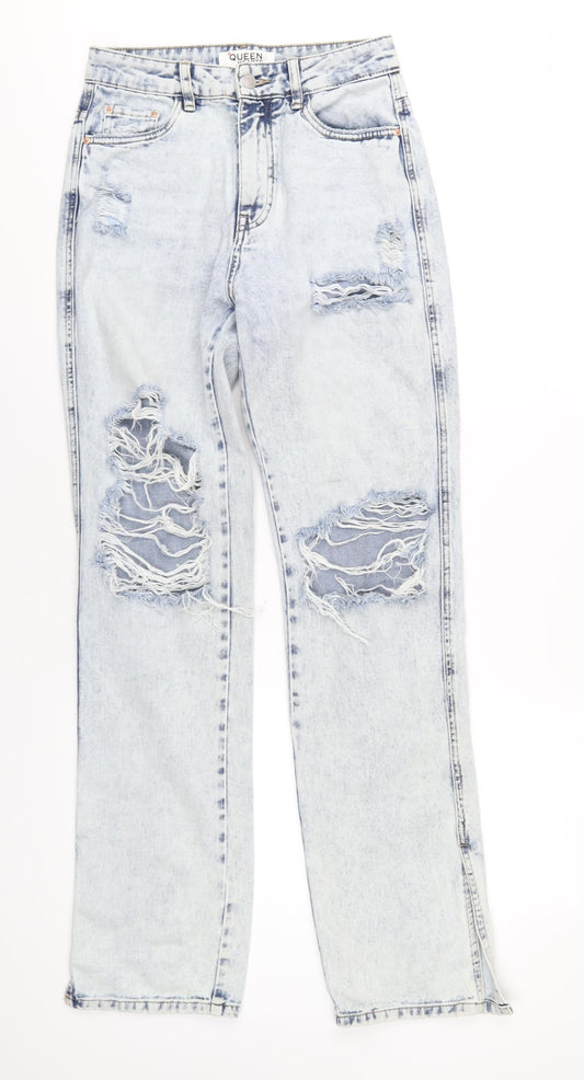 Queen Hearts Womens Blue Cotton Straight Jeans Size S L34 in Regular Zip