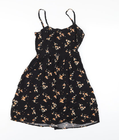 H&M Womens Black Floral Viscose A-Line Size 4 V-Neck Pullover