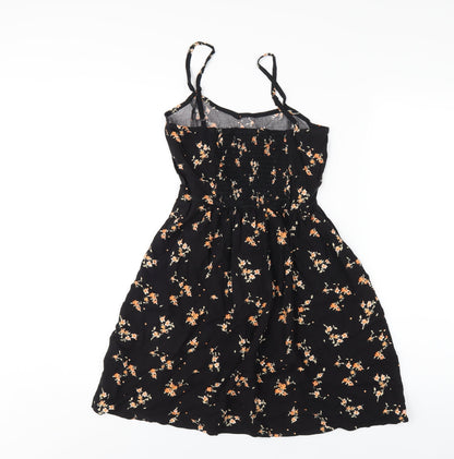 H&M Womens Black Floral Viscose A-Line Size 4 V-Neck Pullover