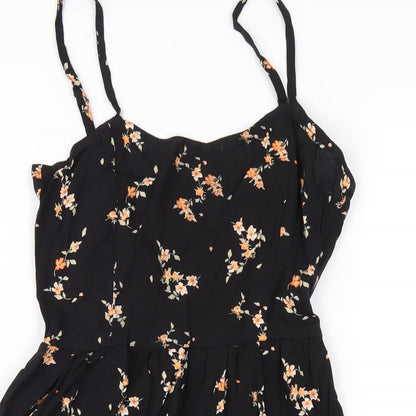 H&M Womens Black Floral Viscose A-Line Size 4 V-Neck Pullover