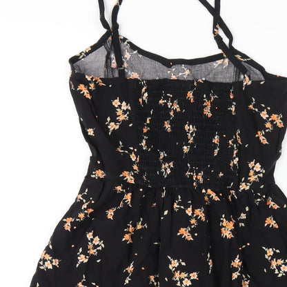 H&M Womens Black Floral Viscose A-Line Size 4 V-Neck Pullover