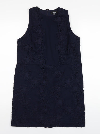 Warehouse Womens Blue Polyester A-Line Size 12 Round Neck Zip