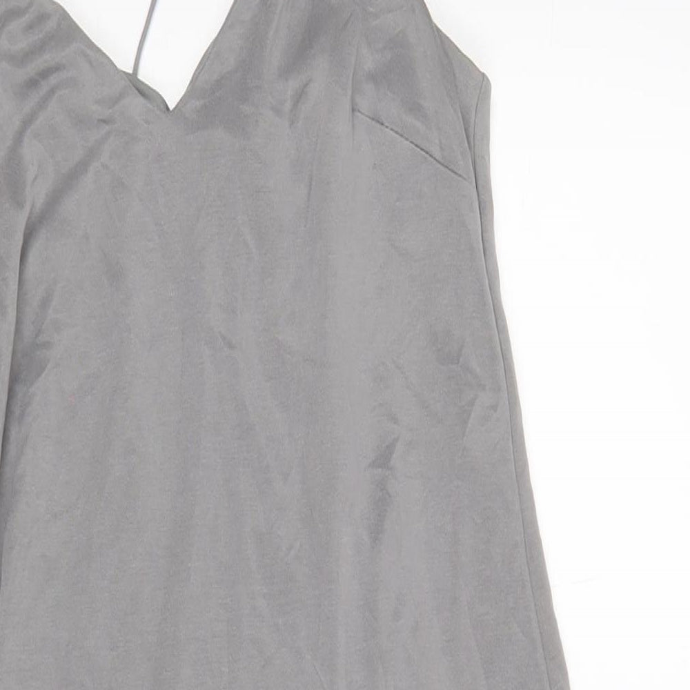 Topshop Womens Grey Polyester A-Line Size 10 V-Neck Pullover