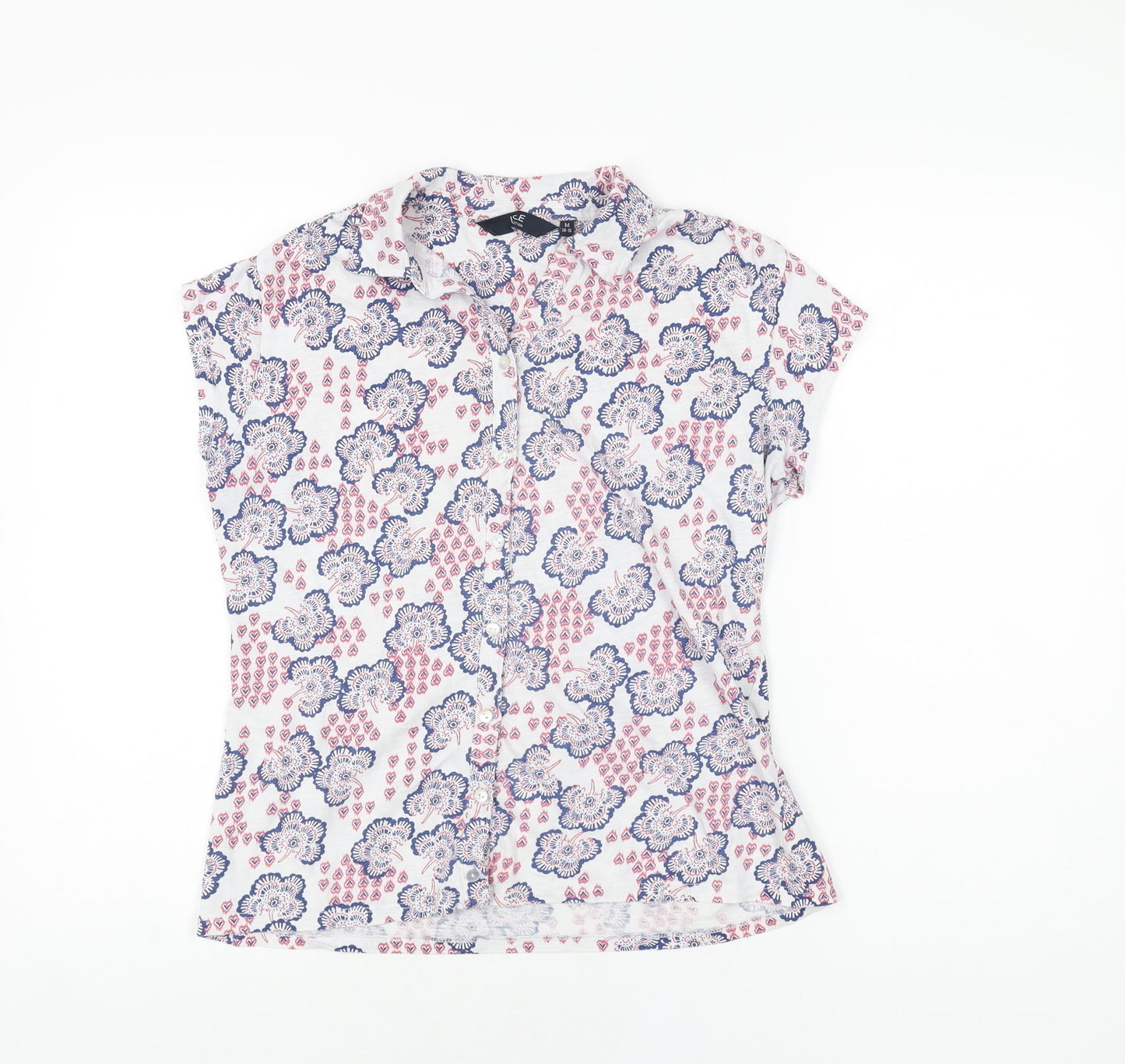 Isle Womens White Floral Cotton Basic Button-Up Size 14 Collared