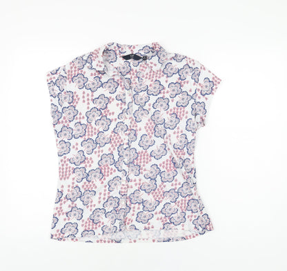 Isle Womens White Floral Cotton Basic Button-Up Size 14 Collared
