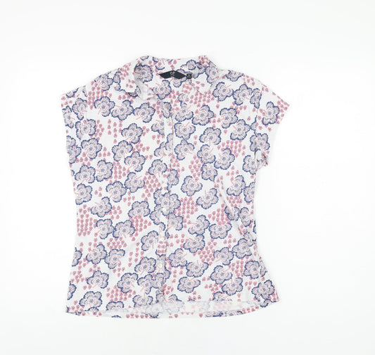 Isle Womens White Floral Cotton Basic Button-Up Size 14 Collared
