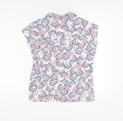 Isle Womens White Floral Cotton Basic Button-Up Size 14 Collared