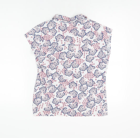 Isle Womens White Floral Cotton Basic Button-Up Size 14 Collared