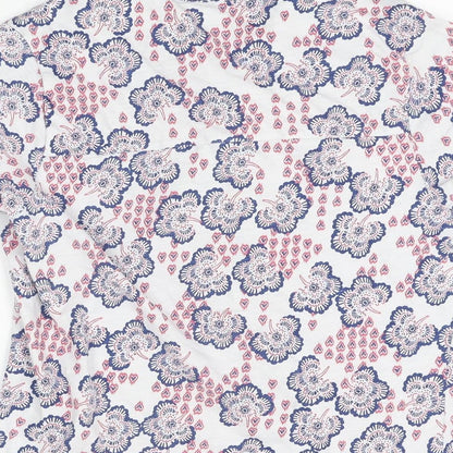 Isle Womens White Floral Cotton Basic Button-Up Size 14 Collared