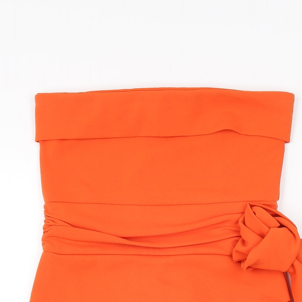 PRETTYLITTLETHING Womens Orange Polyester Bodycon Size 8 Off the Shoulder Pullover