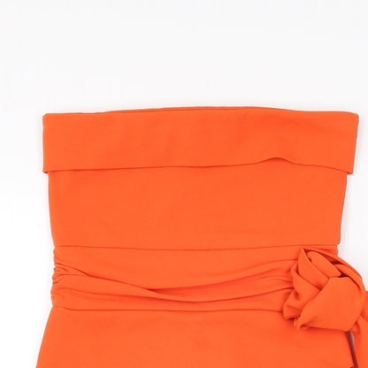 PRETTYLITTLETHING Womens Orange Polyester Bodycon Size 8 Off the Shoulder Pullover