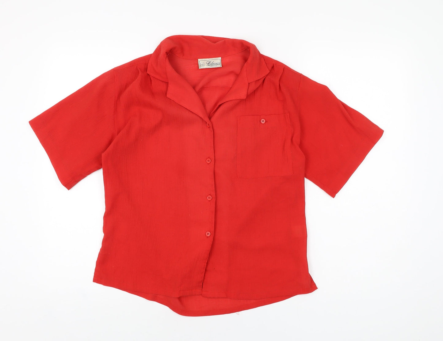 Debenhams Womens Red Polyester Basic Button-Up Size 10 Collared
