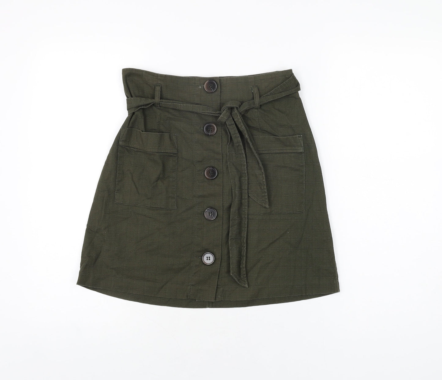 Oasis Womens Green Cotton Mini Skirt Size 8 Button