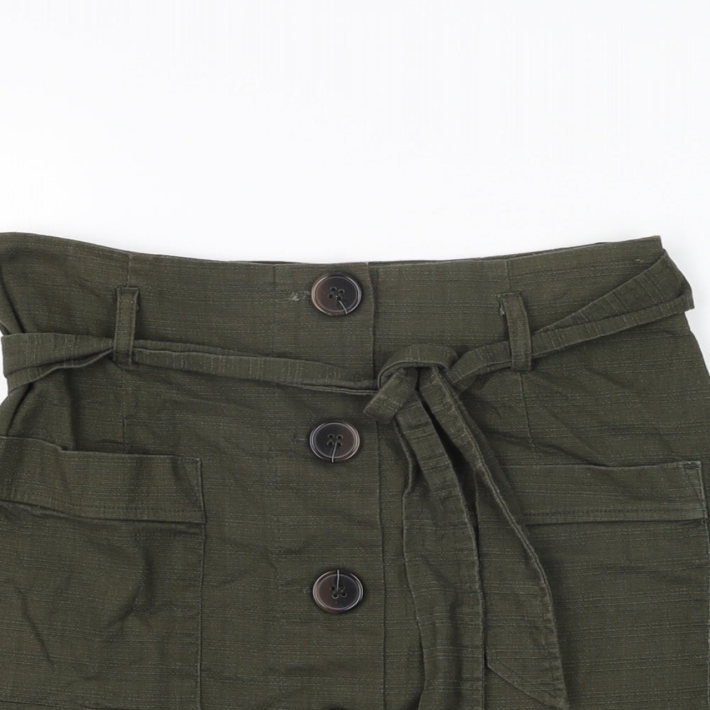 Oasis Womens Green Cotton Mini Skirt Size 8 Button