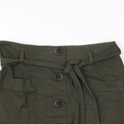 Oasis Womens Green Cotton Mini Skirt Size 8 Button