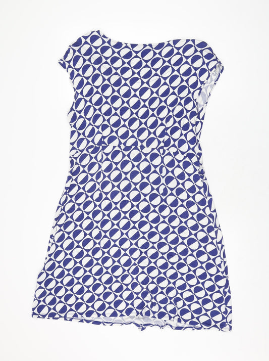 Principles Womens Blue Geometric Viscose Shift Size 14 V-Neck Pullover