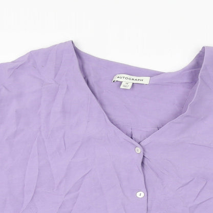 Autograph Womens Purple Viscose Basic Button-Up Size 14 V-Neck