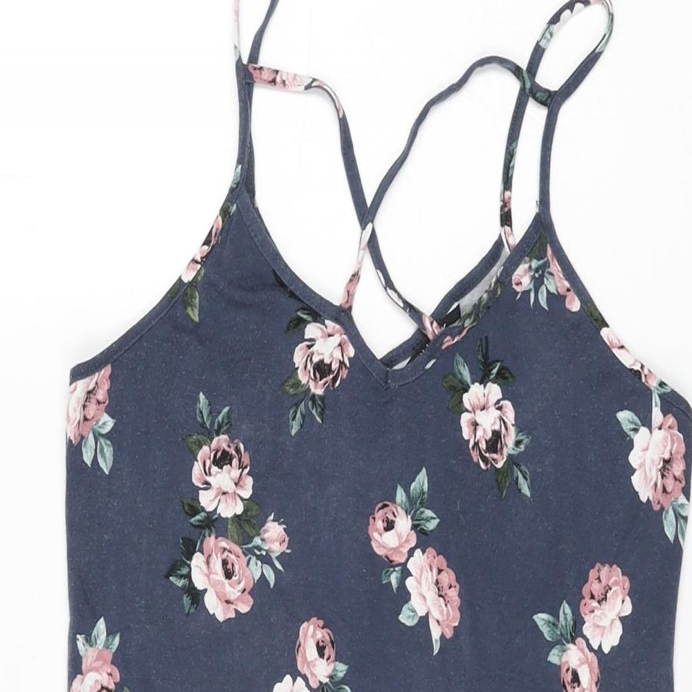New Look Girls Blue Floral Viscose Shift Size 14-15 Years V-Neck Pullover