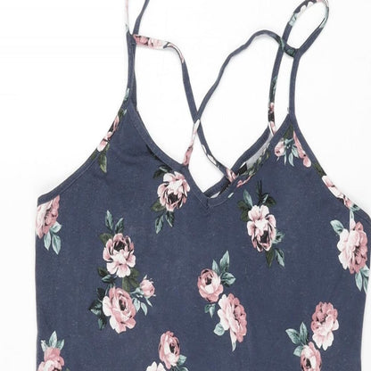 New Look Girls Blue Floral Viscose Shift Size 14-15 Years V-Neck Pullover
