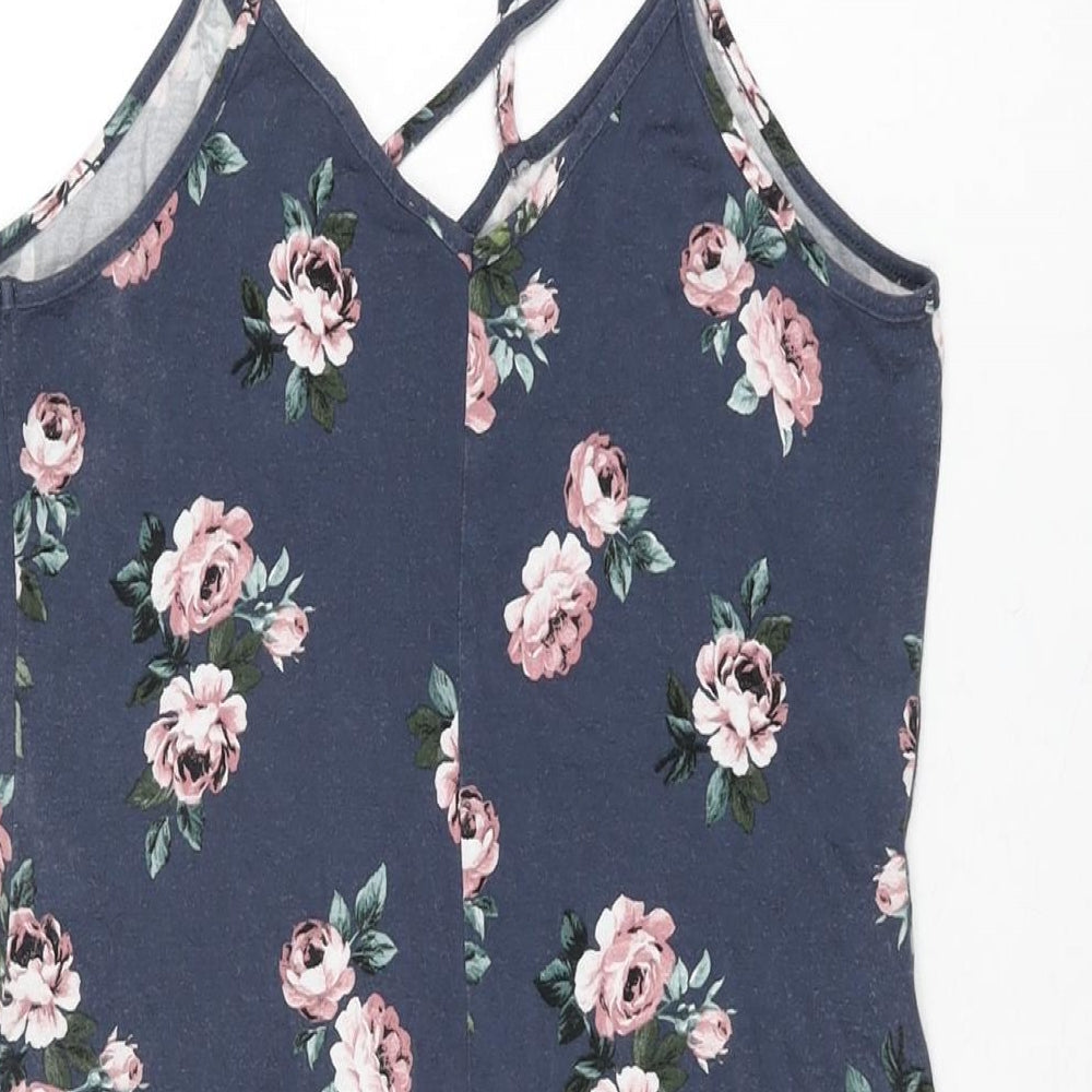 New Look Girls Blue Floral Viscose Shift Size 14-15 Years V-Neck Pullover