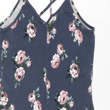 New Look Girls Blue Floral Viscose Shift Size 14-15 Years V-Neck Pullover