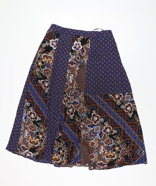 Marks and Spencer Womens Multicoloured Geometric Polyester Swing Skirt Size 12 Zip