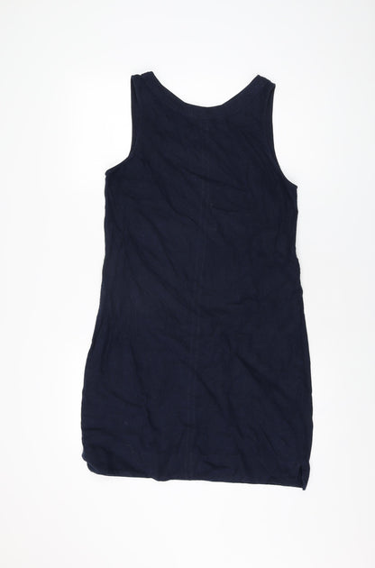 Marks and Spencer Womens Blue Linen Shift Size 10 V-Neck Pullover