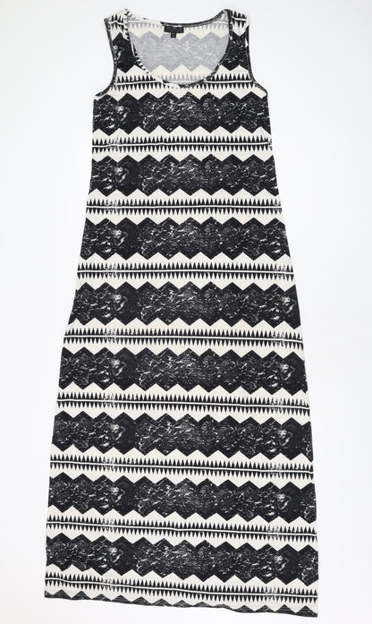 Topshop Womens White Geometric Polyester Maxi Size 12 Scoop Neck Pullover
